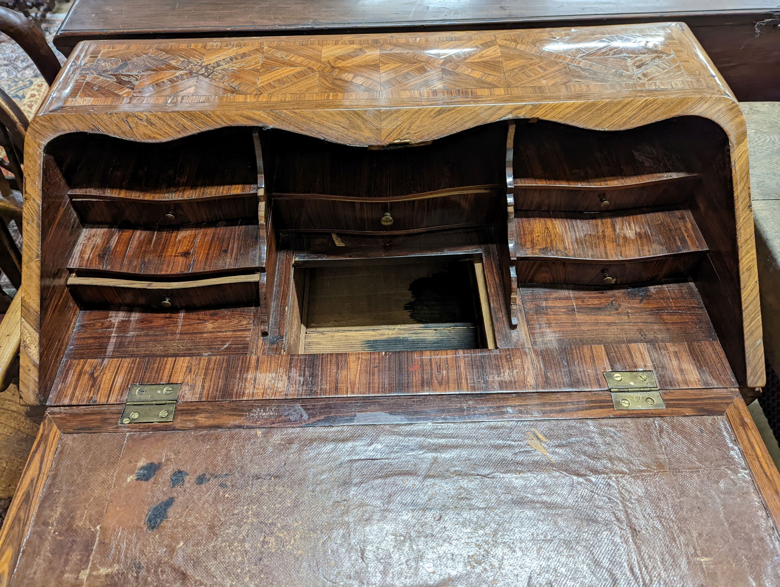 An 18th century French kingwood parquetry bureau. (Fall front AF) W-79cm, D-44cm, H-90cm.